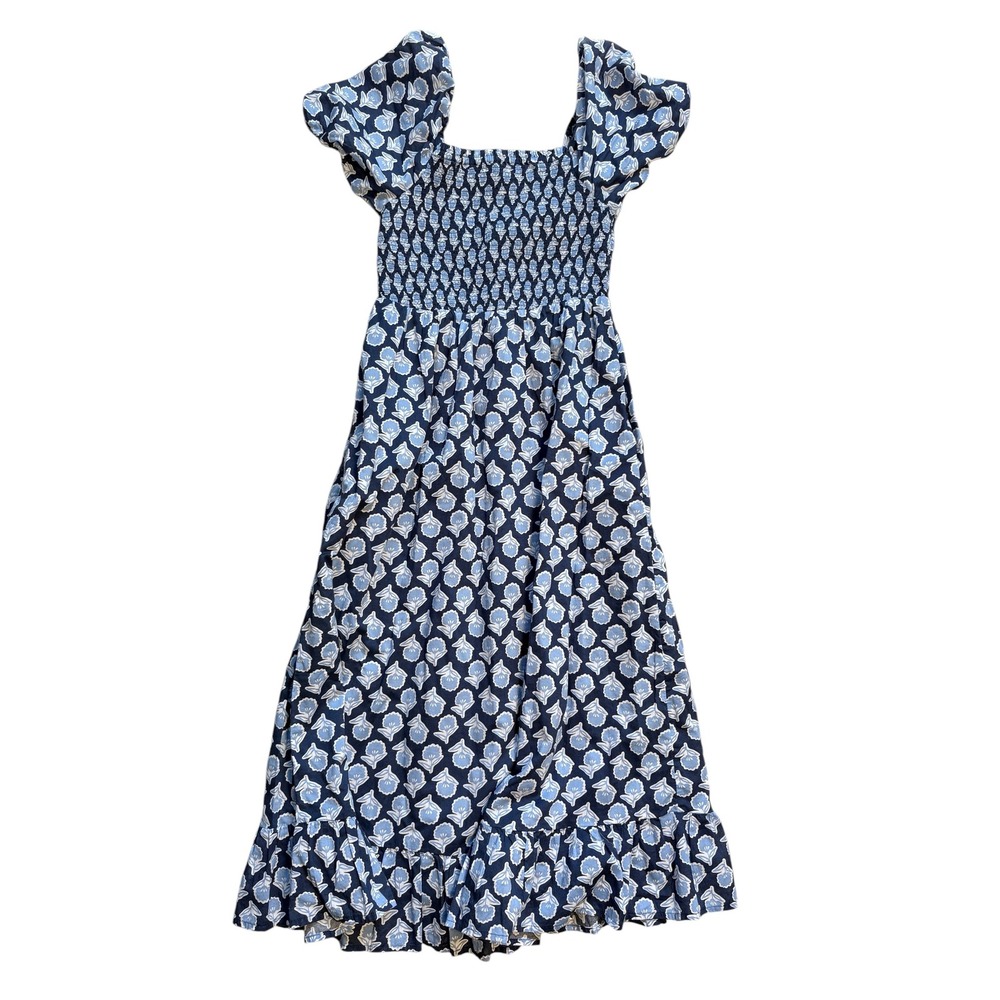 J.Crew Blue Meadow Floral Smocked Midi Dress Flutter Sleeve Square Neck XS